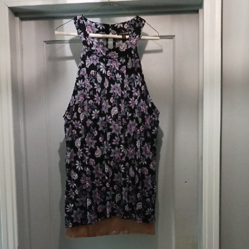Lane Bryant Black and Purple Floral Blouse